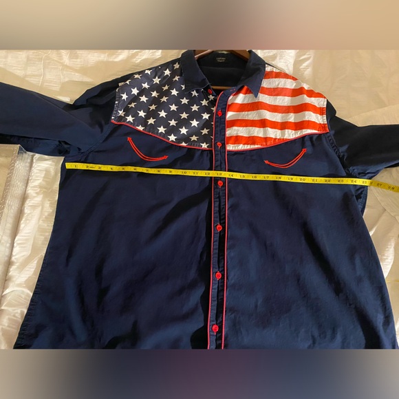 Coofandy American Patriotic Western Long Sleeve Button Down Shirt Men's XXL Navy - Picture 6 of 10